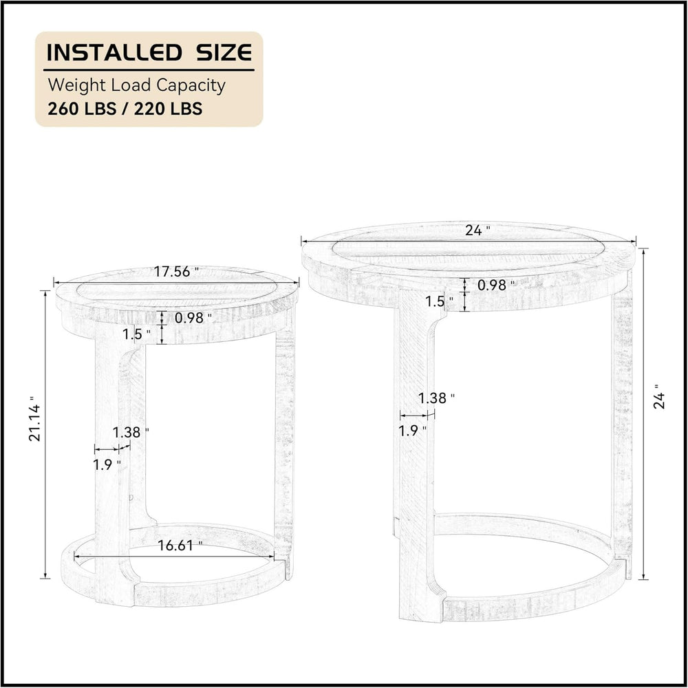 WILLIAMSPACE 24" Round Nesting Coffee Table Set of 2, Solid Wood Coffee ...