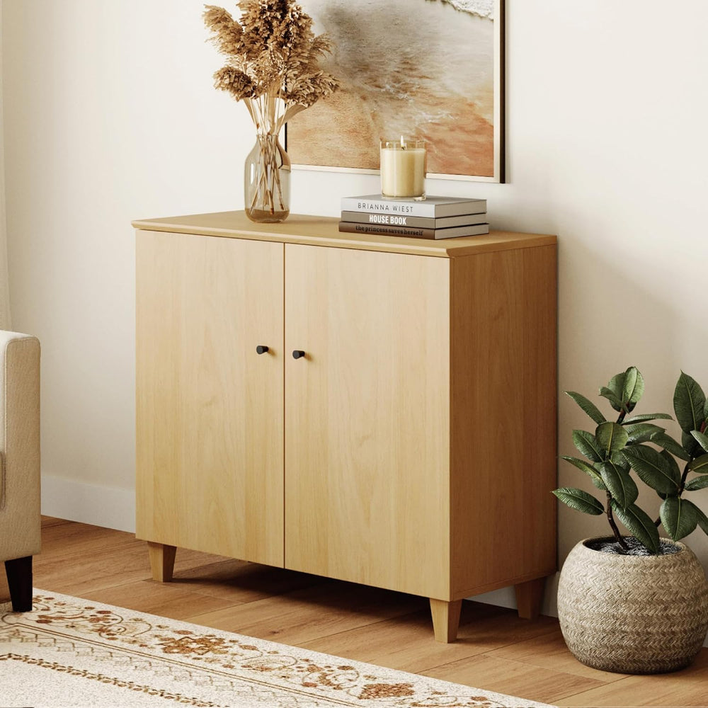 WAMPAT 35.4" Wood Sideboard Buffet Table with 2 Doors – Small Oak Creden...