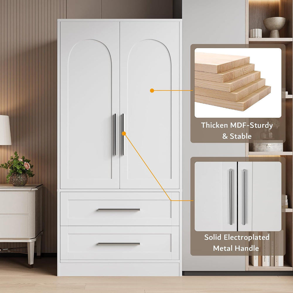 iPormis Armoire Wardrobe Closet with 2 Drawers, Modern Wooden Bedroom Armoire...