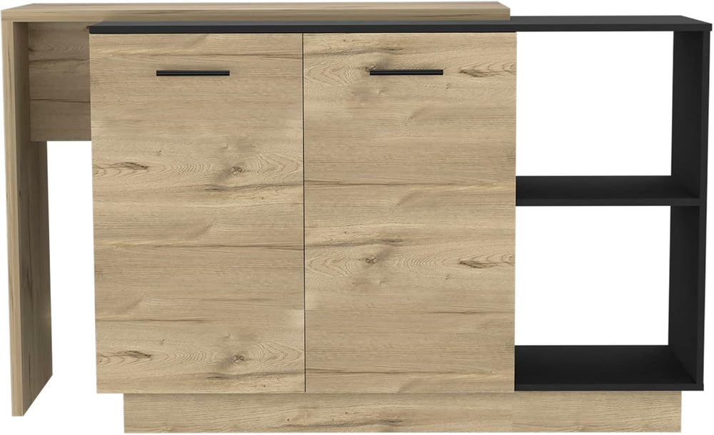 Kitchen Island Ohio - Modern Black and Light Oak Kitchen Island | Two open sh...