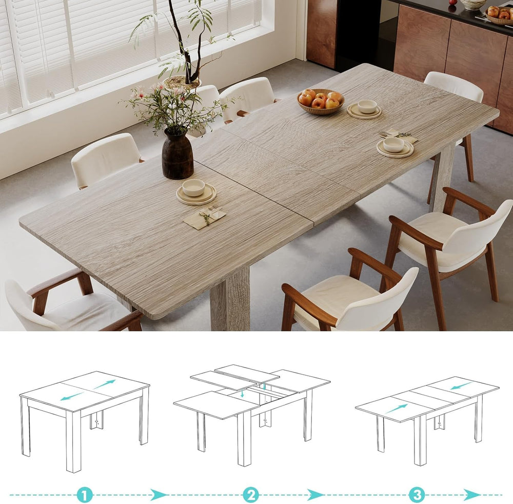 Extendable Dining Table for 6-10 Person, 55" to 86" Modern Dining R...