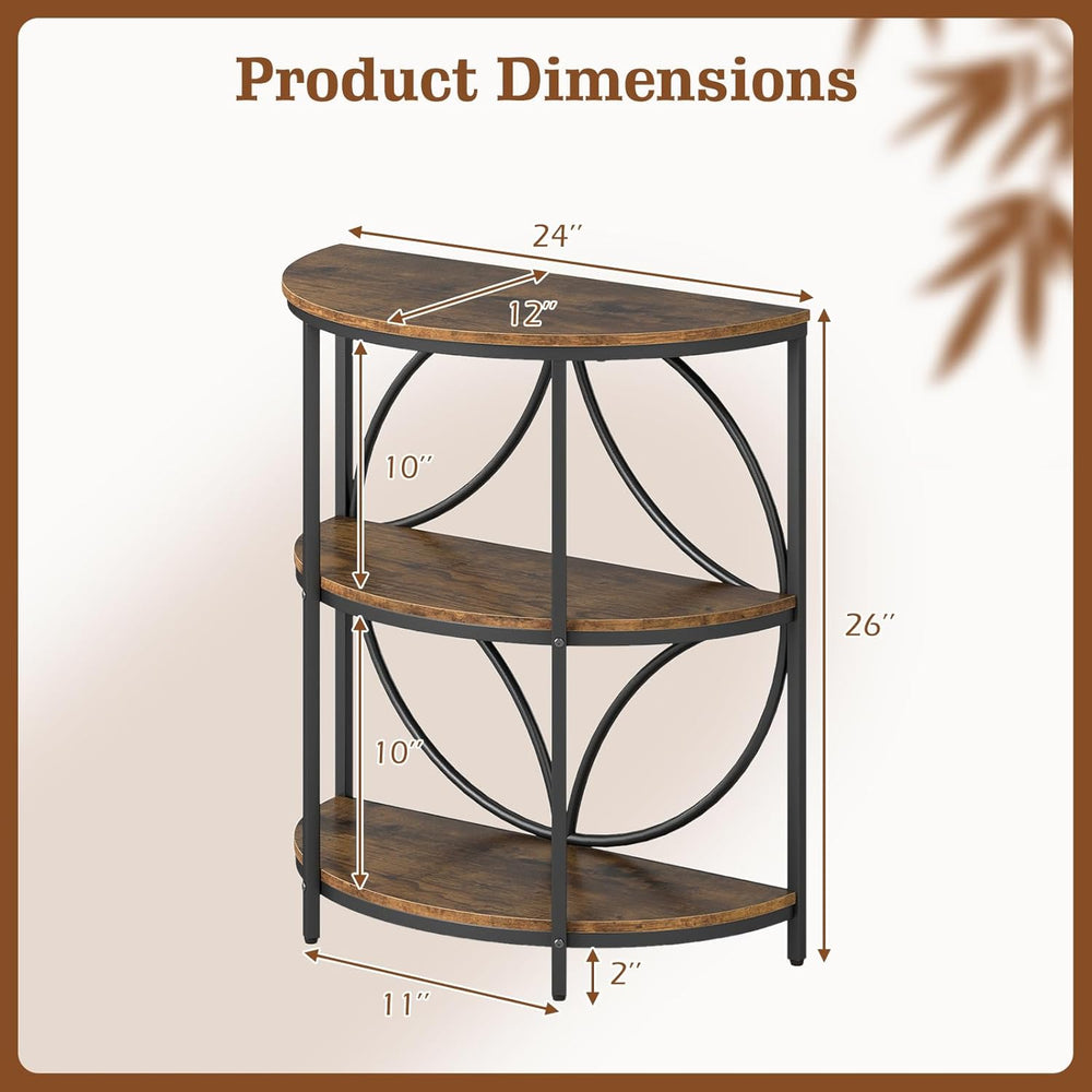 Giantex Half Round End Table - 3-Tier Narrow Sofa Side Table w/Study Metal Fr...