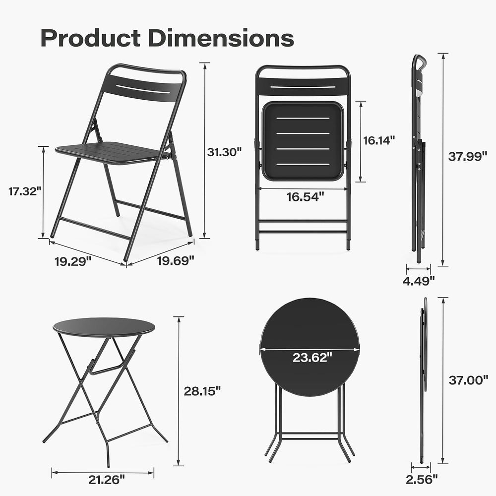 LAUSAINT HOME 3-Piece Steel Folding Bistro Set, Premium Weather-Resistant Pat...