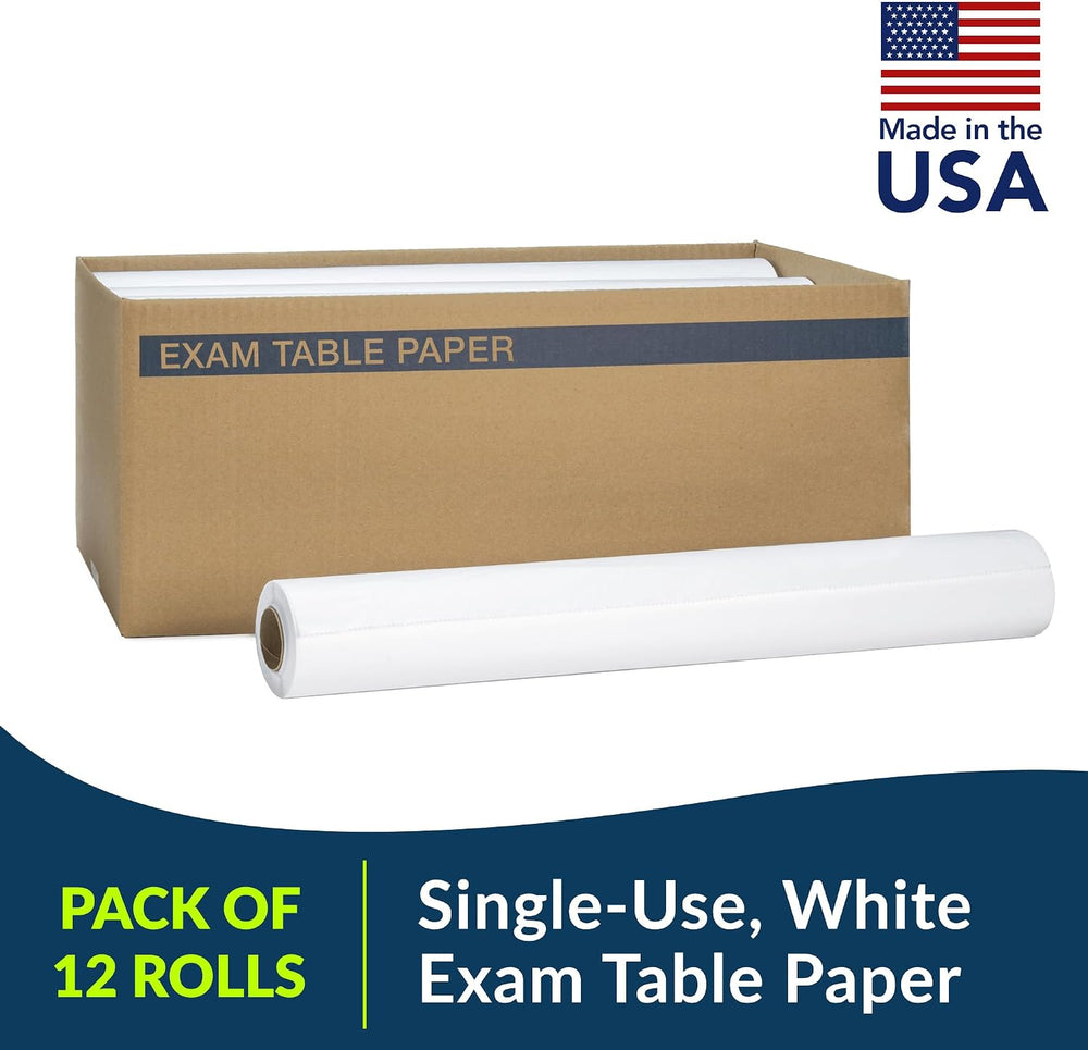 TIDI 613 Avalon Exam Table Paper, White, 18” x 125’ (Pack of 12) ― Standard C...