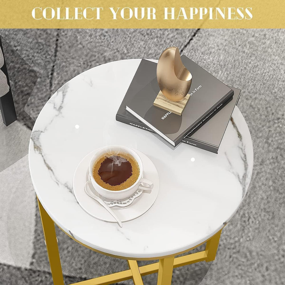 Lamerge Round Coffee Table Set of 3, Faux Marble Table Set with Living Room T...