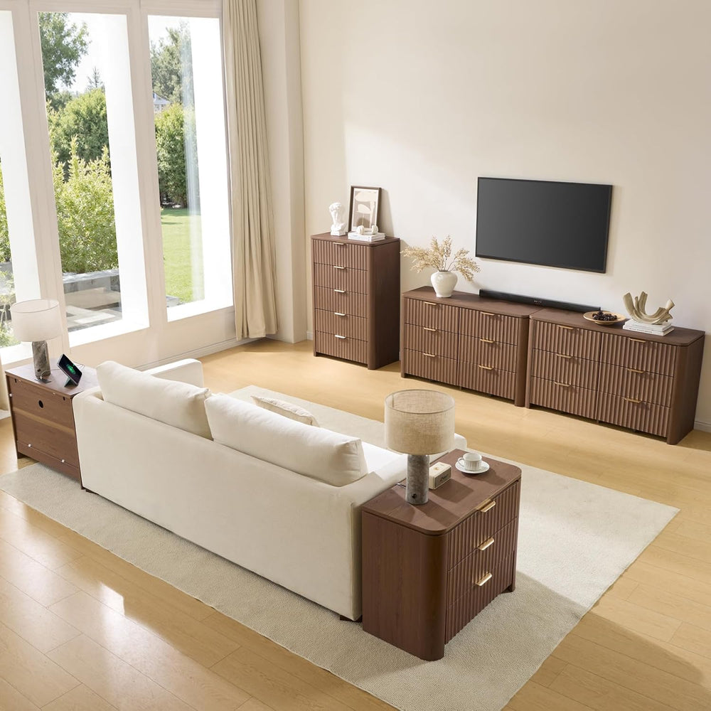 Fluted 6 Drawers Dresser for Bedroom-47.3" Wide Wooden Chest of Drawers ...
