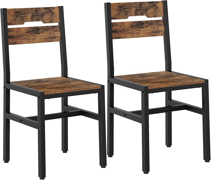 Dining Chairs Set of 2, Rustic Wooden Kitchen Chairs with Backrests and Metal...