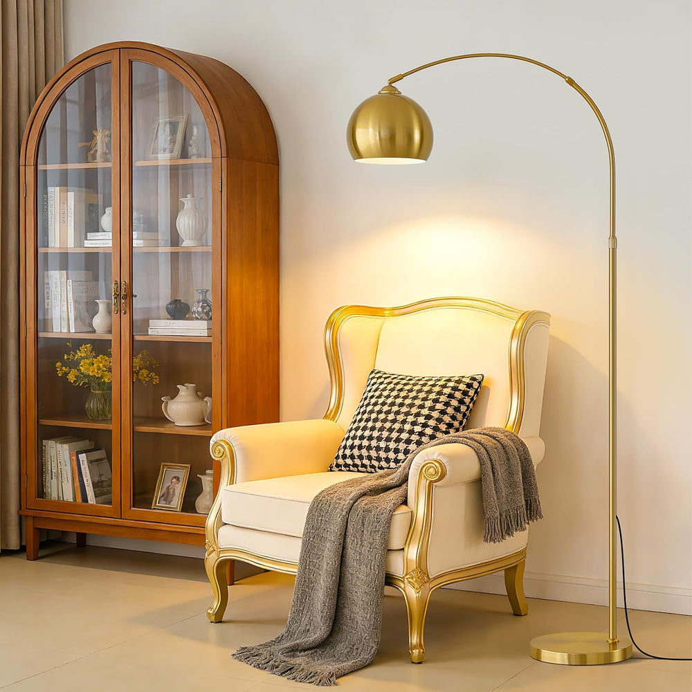 Gold Brushed Brass Arc Floor Lamps with 12W LED Remote Dimming