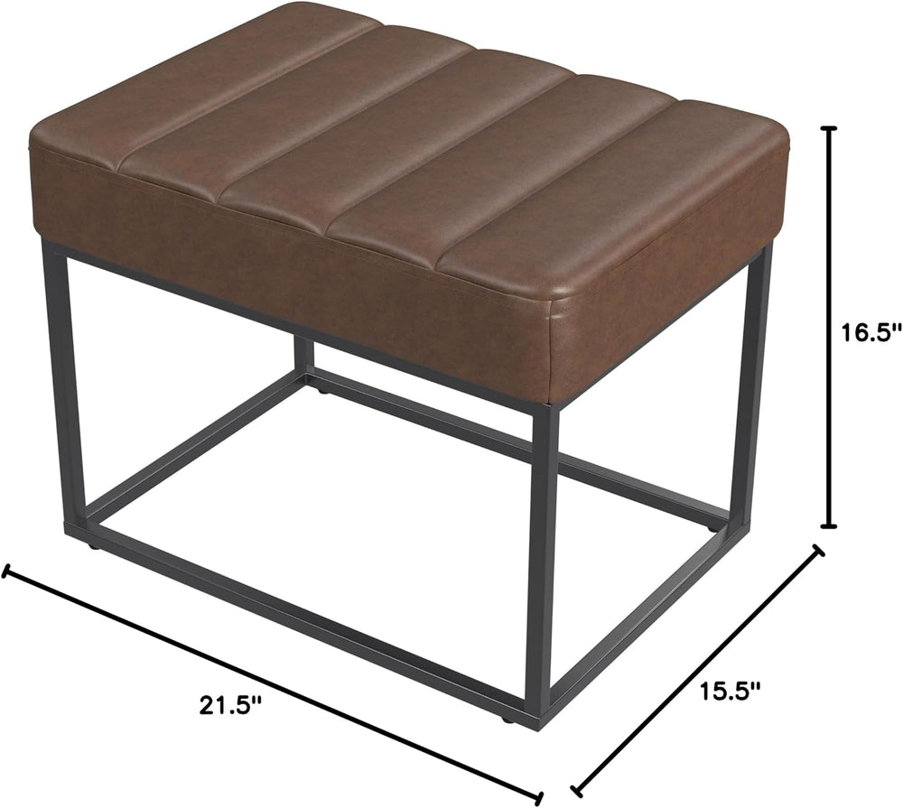 HomePop 22" Theodore Channel Tufted Ottoman - Brown Faux Leather