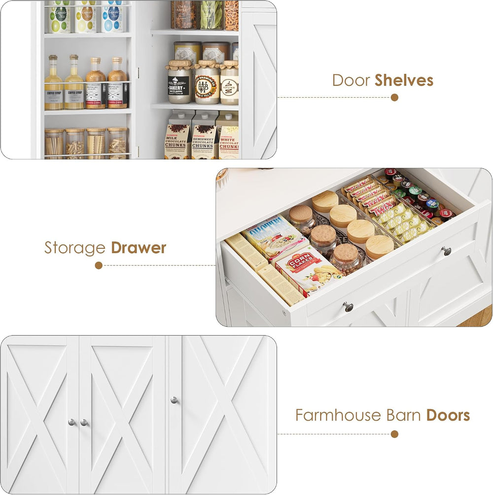HIFIT 72.8”Hx55”W Pantry Cabinet with LED & Charging Station, Kitchen Hut...
