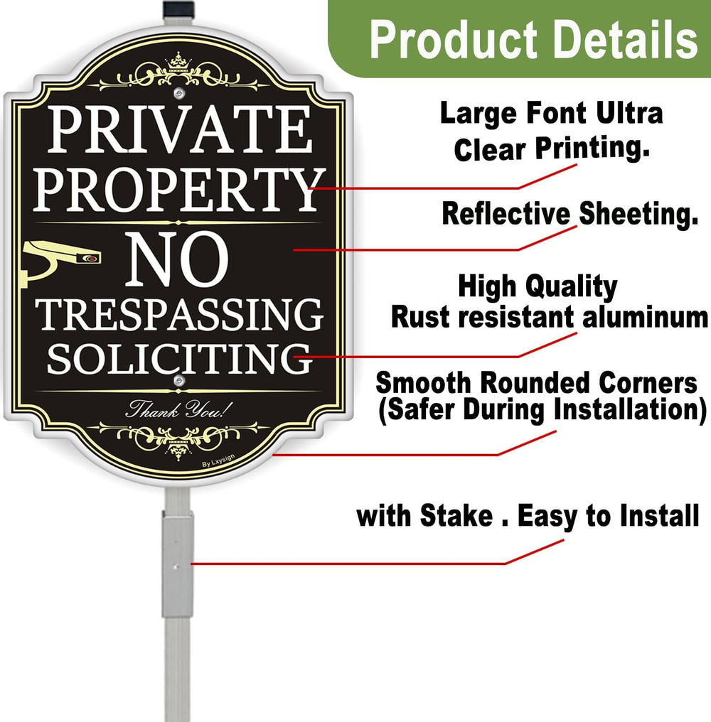 (2 Pack) Large No Trespassing Signs Private Property with Stake 36" Tall...