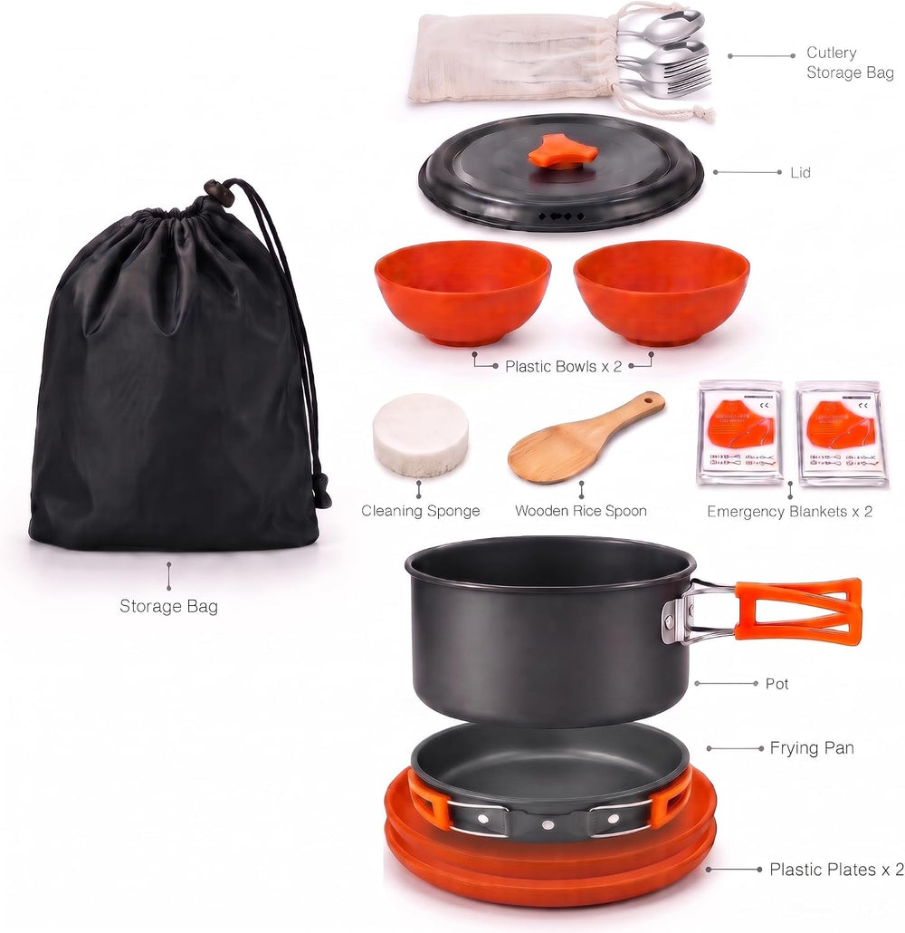 Camping Cookware Set, Nonstick Pot Pan Utensils Mess Kit for Backpacking