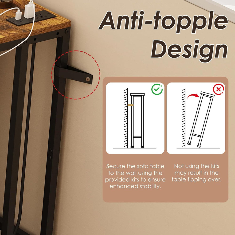 X-cosrack 78.8" Long Narrow Sofa Table with Outlet & LED Bulb, L Sha...
