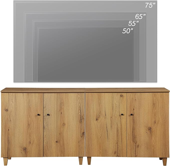 WAMPAT TV Stand Cabinets for TVs up to 75 Inches, 2-in-1 Wood Entertainment C...
