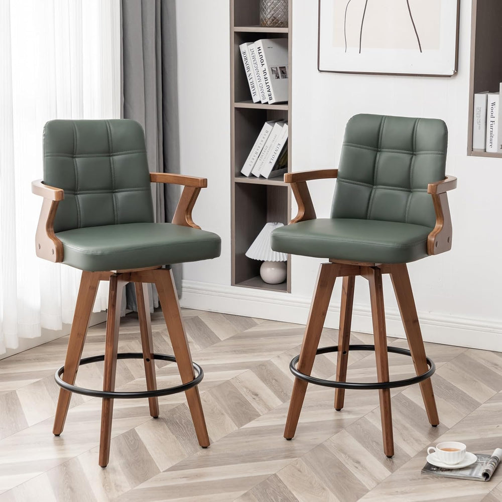 MEKLIBA 30” Bar Height Bar Stools,Leather Upholstered Bar Chair, Swivel Bar S...