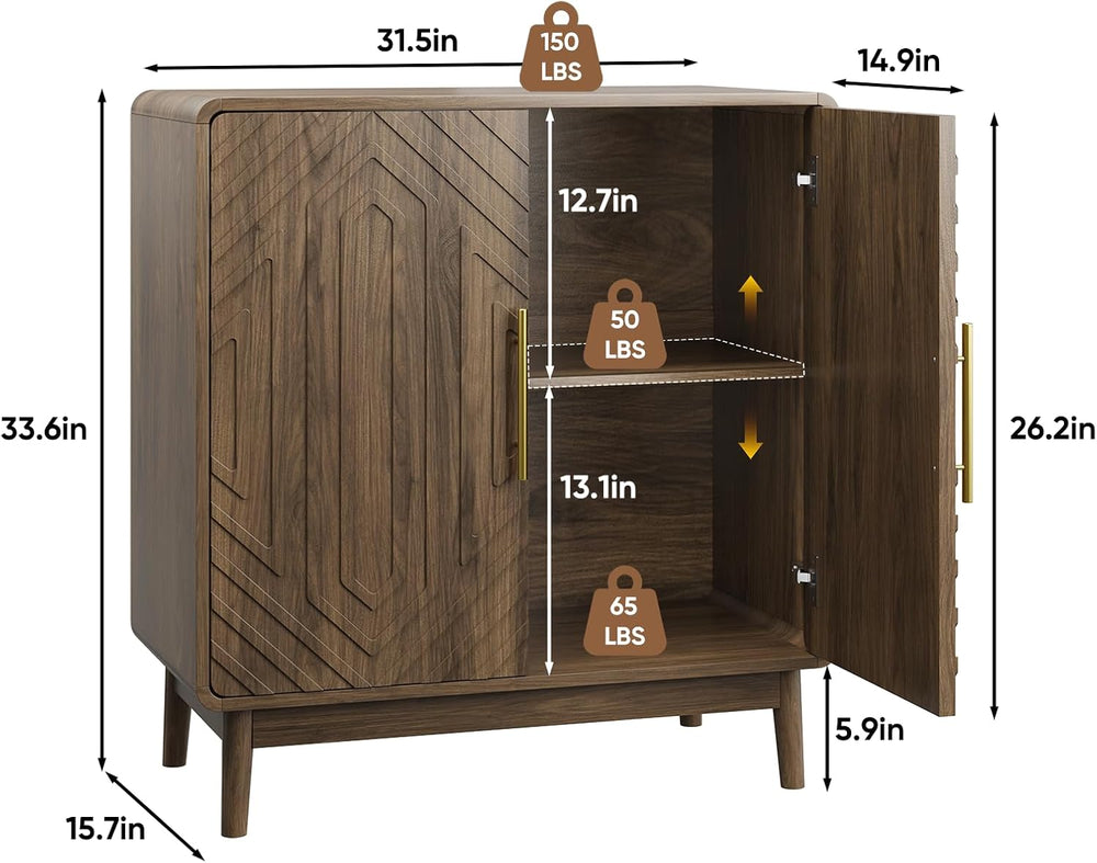 Kiasthome Walnut 2-Door Sideboard Buffet Cabinet with Storage | Adjustable Sh...