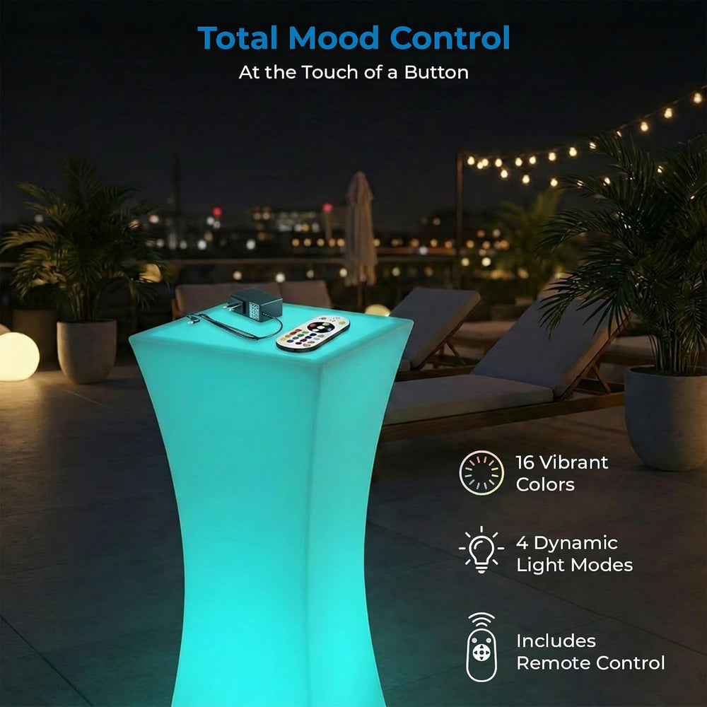 42" H LED Bar Table with Remote Controls, Rechargable Light Up Cocktail ...