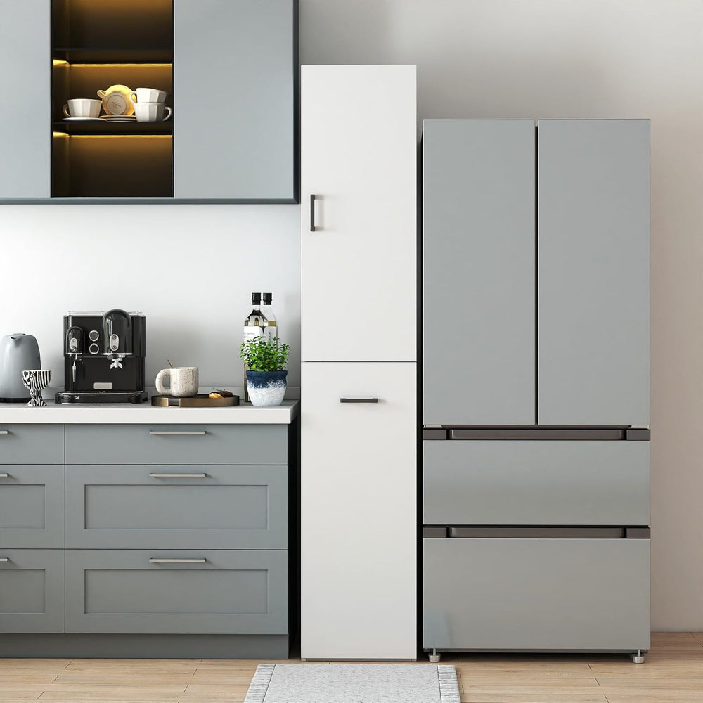 Kitchen Pantry Tall Freestanding Cabinet with 1 Door and 3-Tier Multi-Functio...