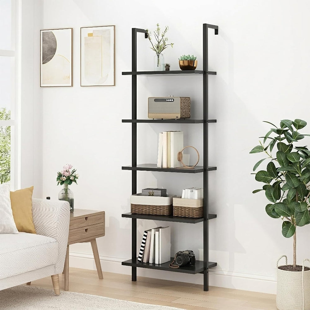 5-Tier wall Mounted Bookshelf, Ladder Shelves, Metal Frame & Wood Board, ...