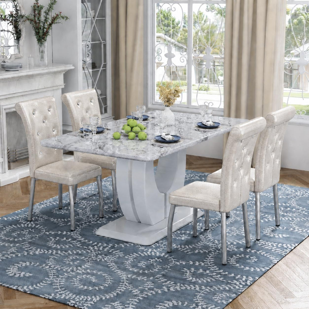 5 Piece Faux Marble Dining Table Set for 4, 63" Rectangular Kitchen Tabl...