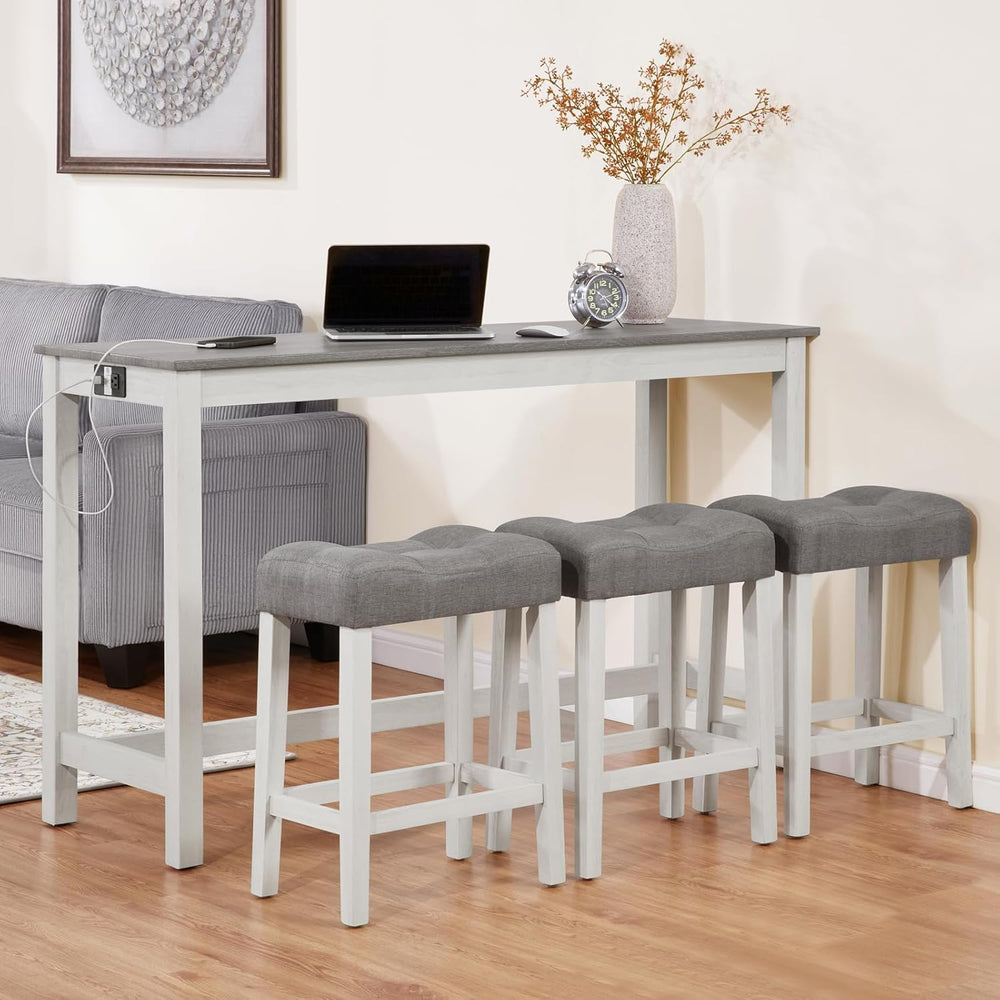 KEIKI 4-Piece Bar Table Set with Charging Ports, 59" Industrial Kitchen ...