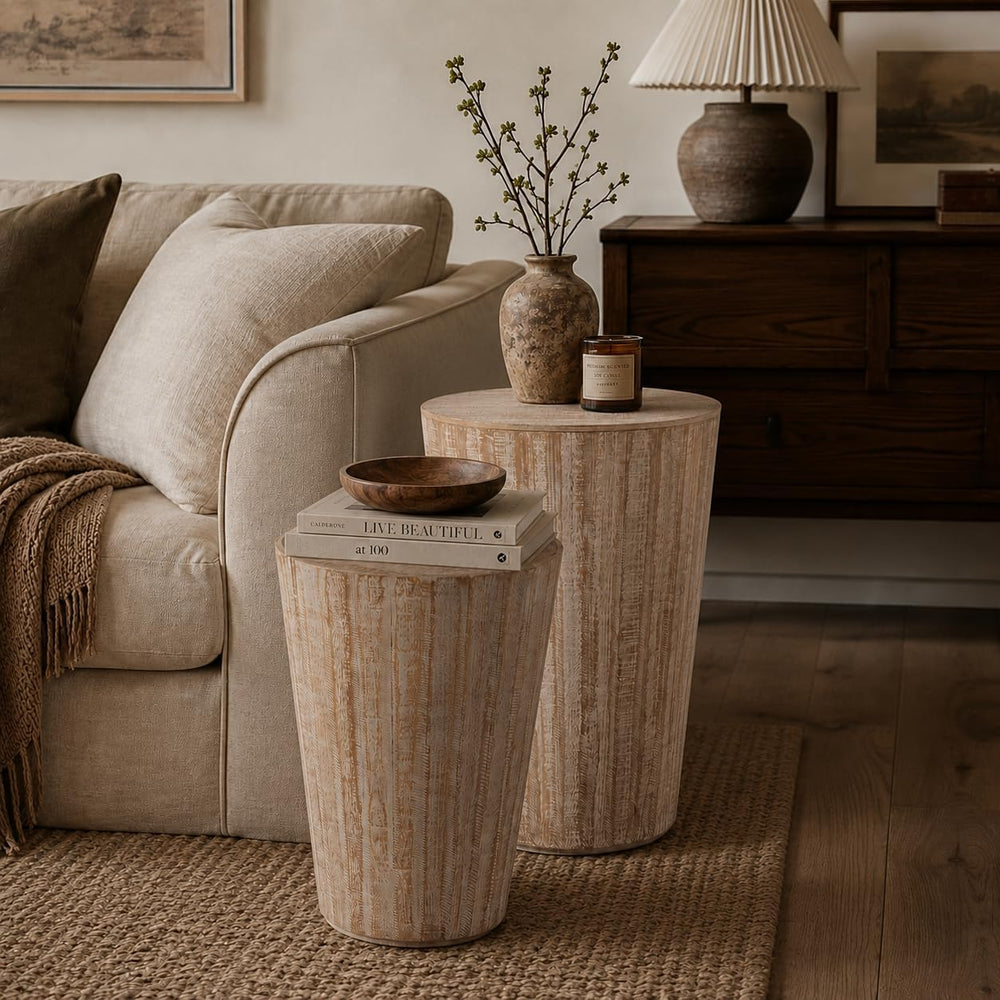 Aoikax Farmhouse Nesting Barrel Side Table, Fully Assembled, Natural | Rustic...