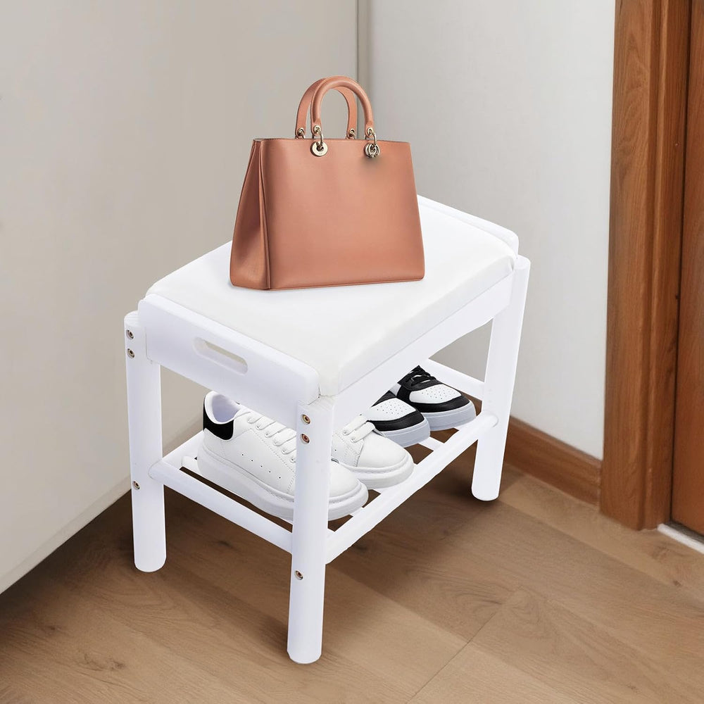 Shoe Bench with Cushion, 2-Tier Bamboo Shoe Rack Bench, Entryway Shoe Storage...