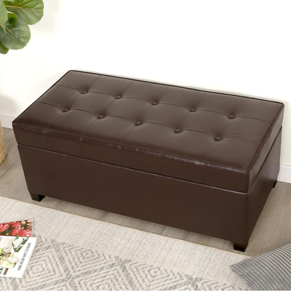Homebeez 40" Faux Leather Storage Ottoman Bench, End of Bed Bench, Uphol...