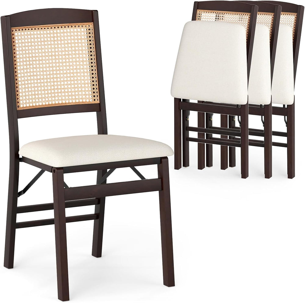KOTEK Folding Dining Chairs Set of 4, Wooden Kitchen Chairs with Padded Seat ...