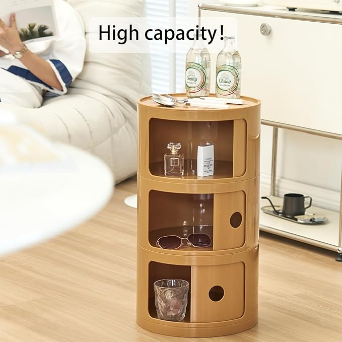 Round Nightstand with 3 Drawers, Modern Style Side Table, Multifunctional End...
