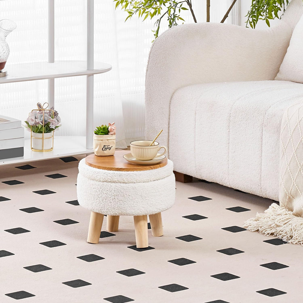 Wimarsbon Storage Ottoman, Modern Round Footrest with Soft Padded Seat, Teddy...