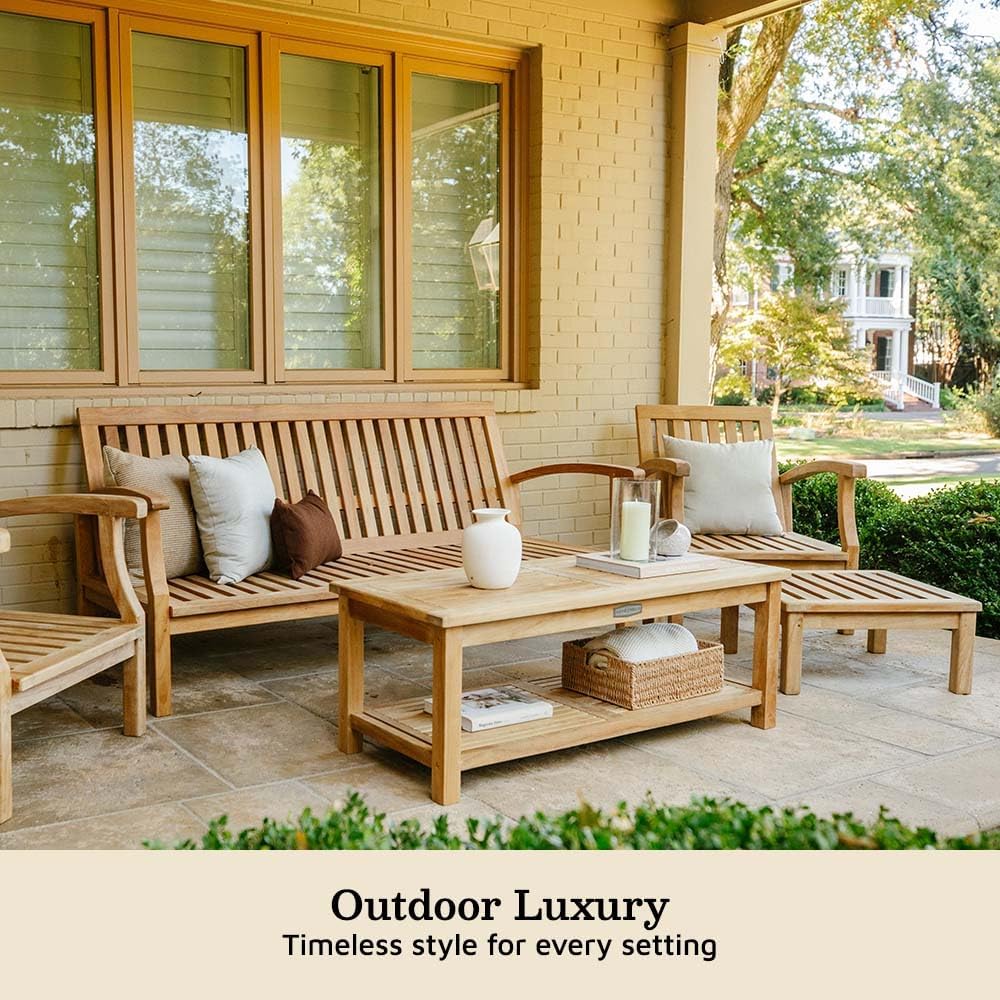 Ash & Ember Sierra 47" Grade A Teak Outdoor Coffee Table with Shelf