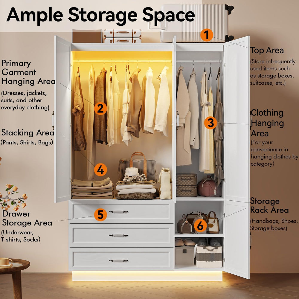 72" Wooden Armoire Wardrobe Closet with 3 Door White Bedroom Armoire wit...
