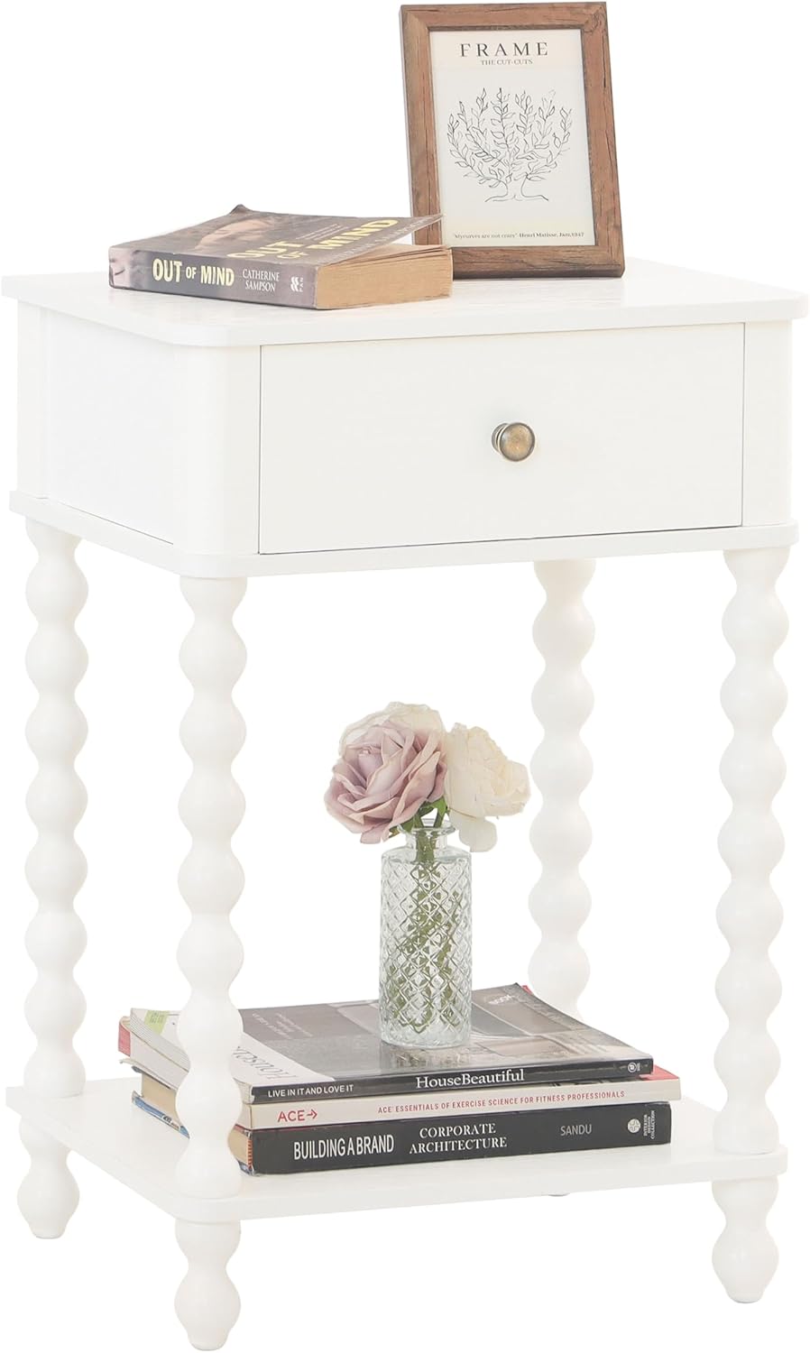 AWASEN White Nightstand, Small Side Table with Drawer for Living Room, Farmho...