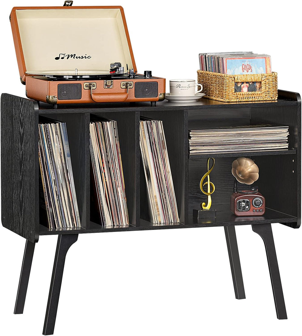 Lerliuo Record Player Stand with 4 Cabinet Holds Up to 220 Albums, Large Blac...