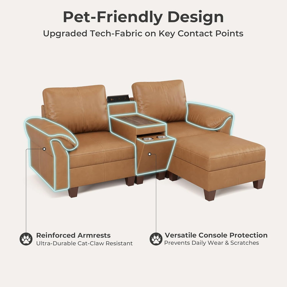 SITJOY Faux Leather Modular Sectional Sofa with Storage, Mid Century Modern S...