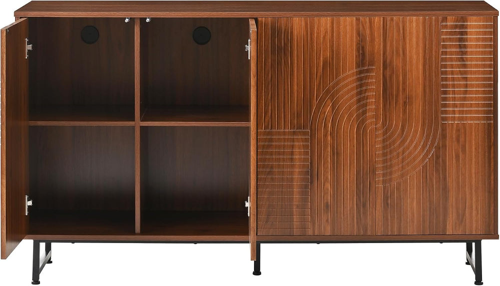 Mid-Century Modern Walnut Sideboard Buffet Cabinet, 59*16*33 inches Geometric...