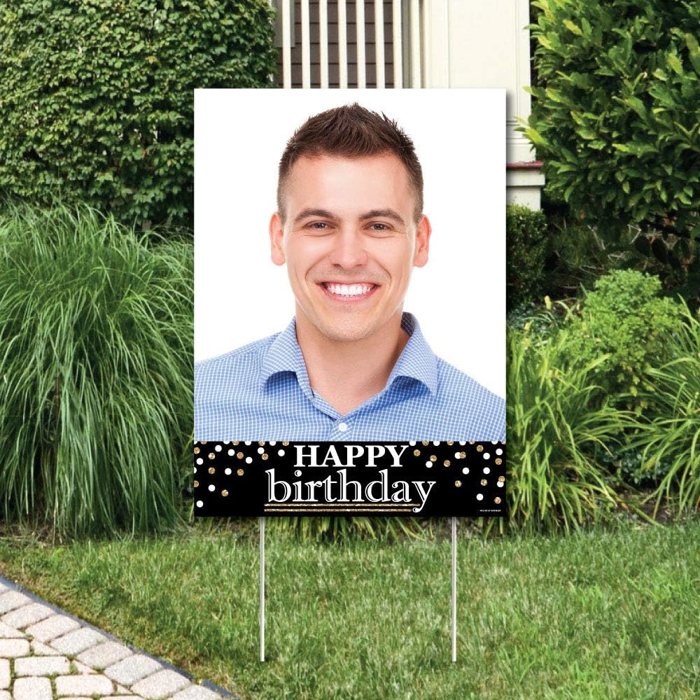 Big Dot of Happiness Custom Adult Happy Birthday - Gold - Photo Yard Sign - B...