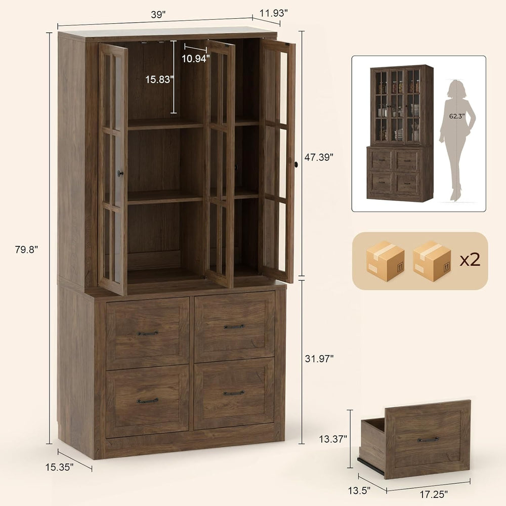 80" Modular Kitchen Pantry Cabinet, 2-in-1 Freestanding Tall Pantry Cabi...
