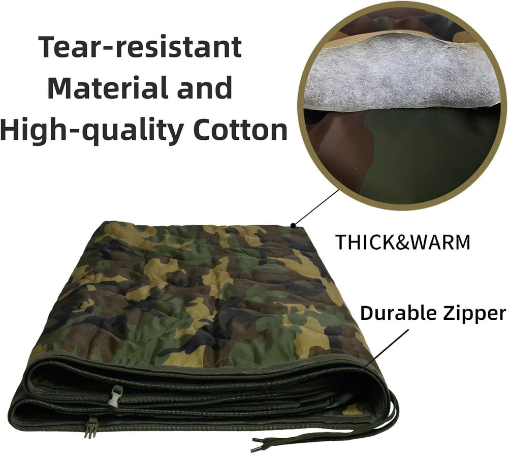 Camo Poncho Liner, Army Blanket, Military Sleeping Bag, with A Compression Ca...
