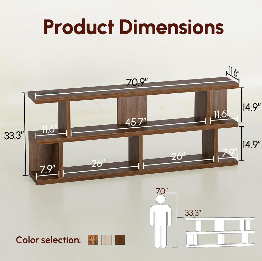 TIQLAB 70.9‘’ Extra Long Sofa Table with Power Outlet&Shelf, Black Walnut...