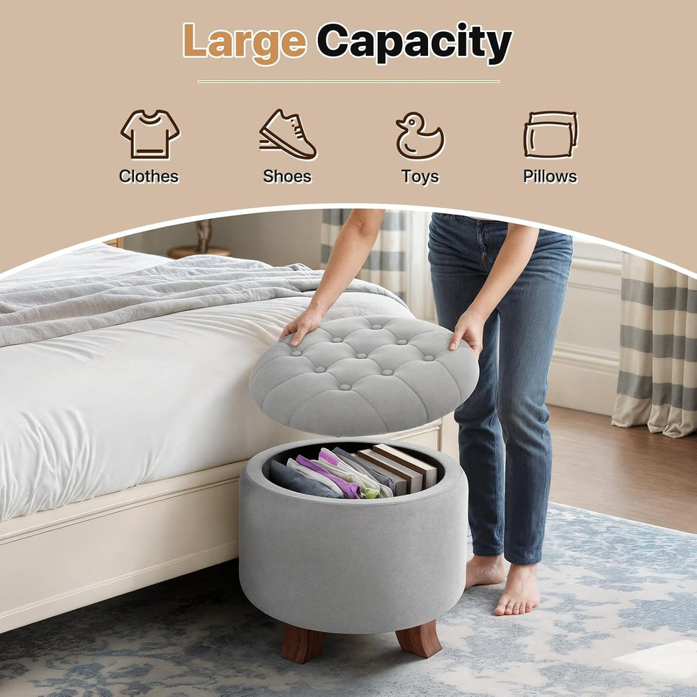Magshion Round Storage Ottoman, 20 Dia. x 17 H Inches, Light Gray