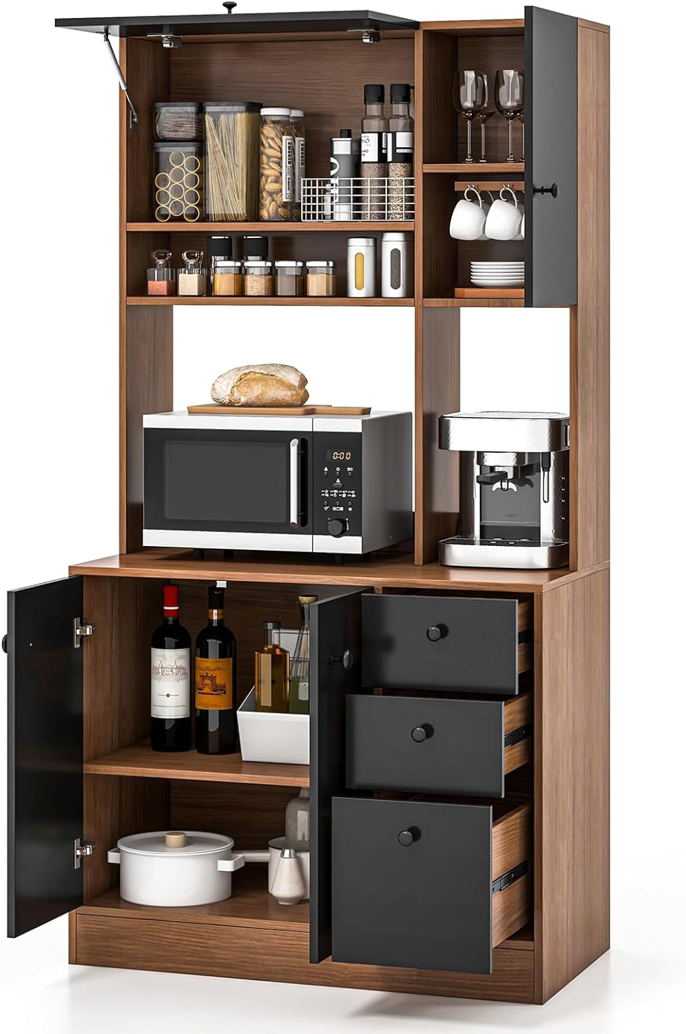 PETSITE Kitchen Buffet Hutch Storage Cabinet, 71" Freestanding Pantry wi...