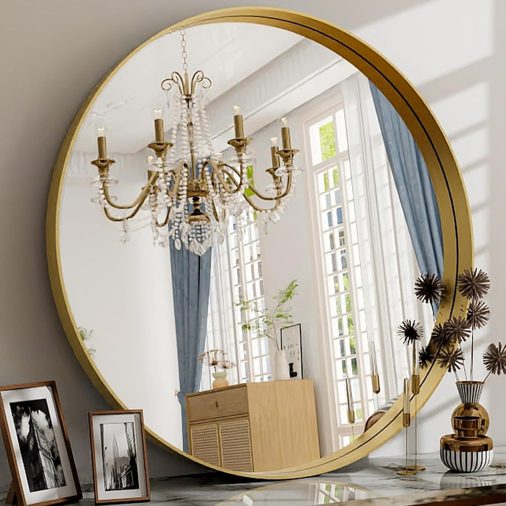 24 Inch Round Bathroom Mirror - Wall Mounted Circle Mirror with Metal Frame, ...