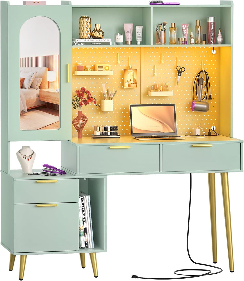 Armocity 48'' Makeup Vanity with Hutch, Modern Bedroom Vanity with Ch...