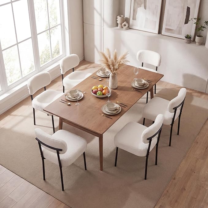 Dining Chairs, White Boucle Dining Chairs, Kitchen Dining Room Chairs Curved ...