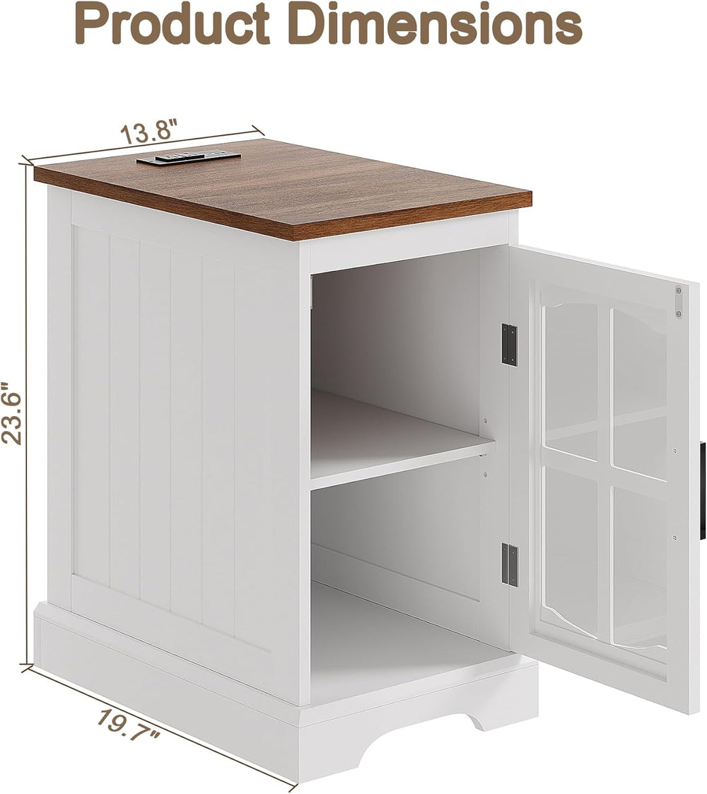 ChooChoo Farmhouse End Table Set of 2 with Charging Station, Nightstand with ...