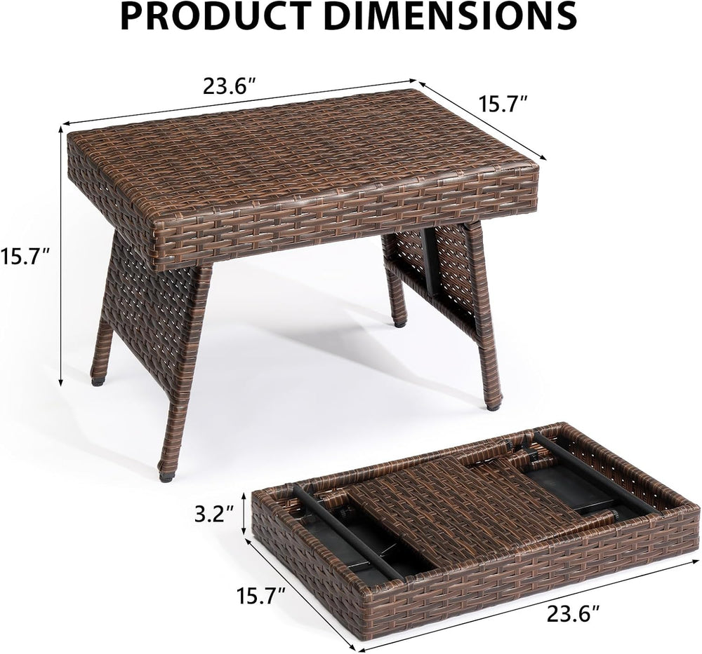 Portable Folding Wicker Table, Foldable Outdoor Coffee Table