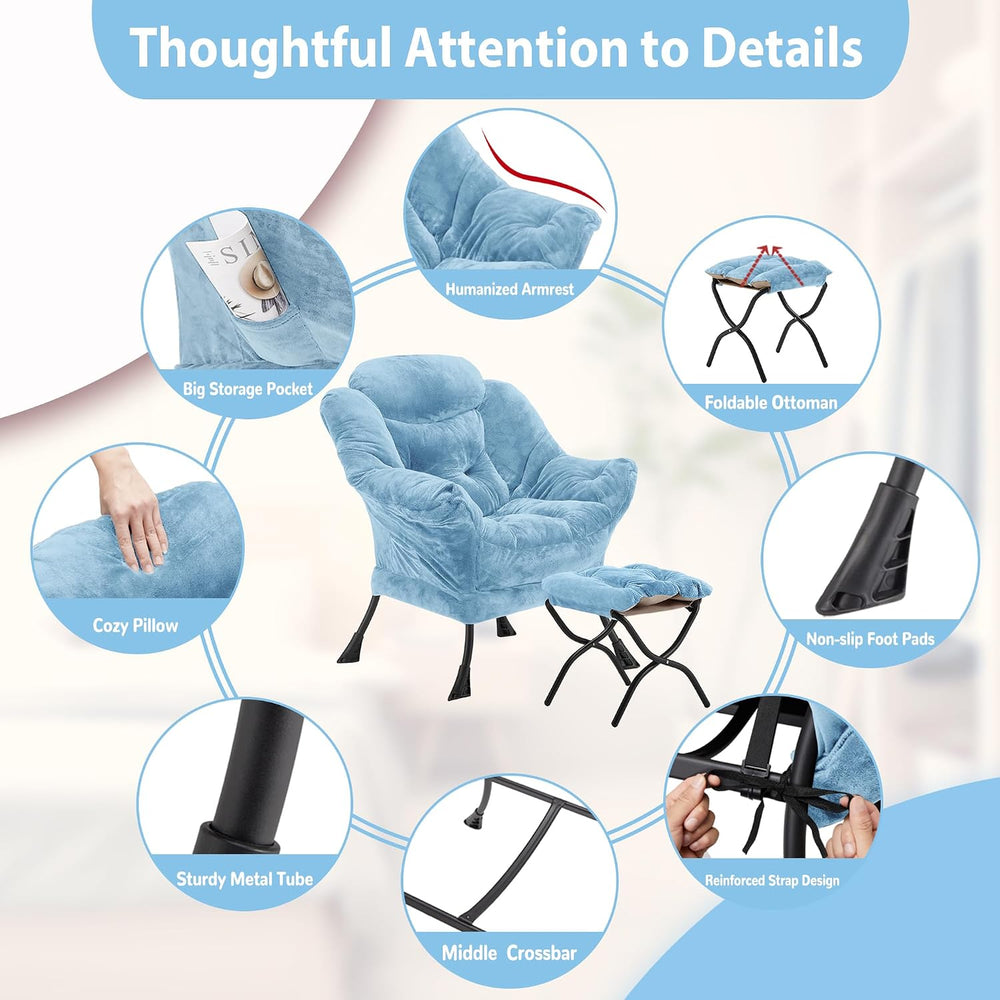 Youtanic Lazy Chair with Folding Ottoman, Accent Chair Plush Upholstered with...