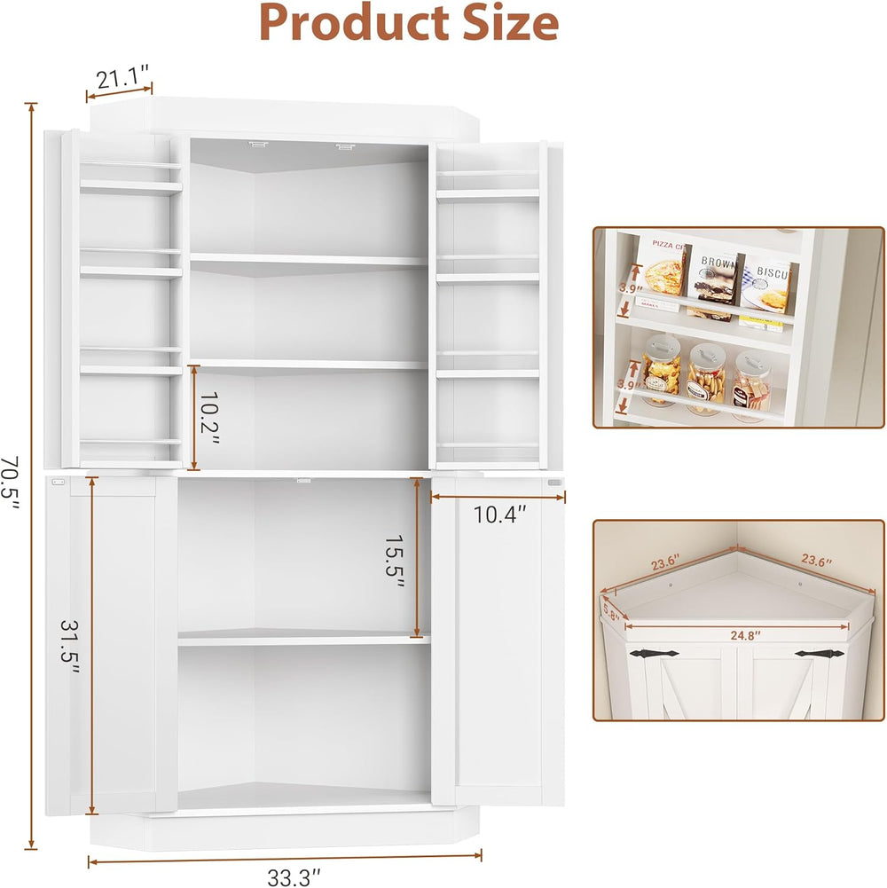 Corner Cabinet,71'' Kitchen Pantry Storage Cabinet with 4 Doors and S...